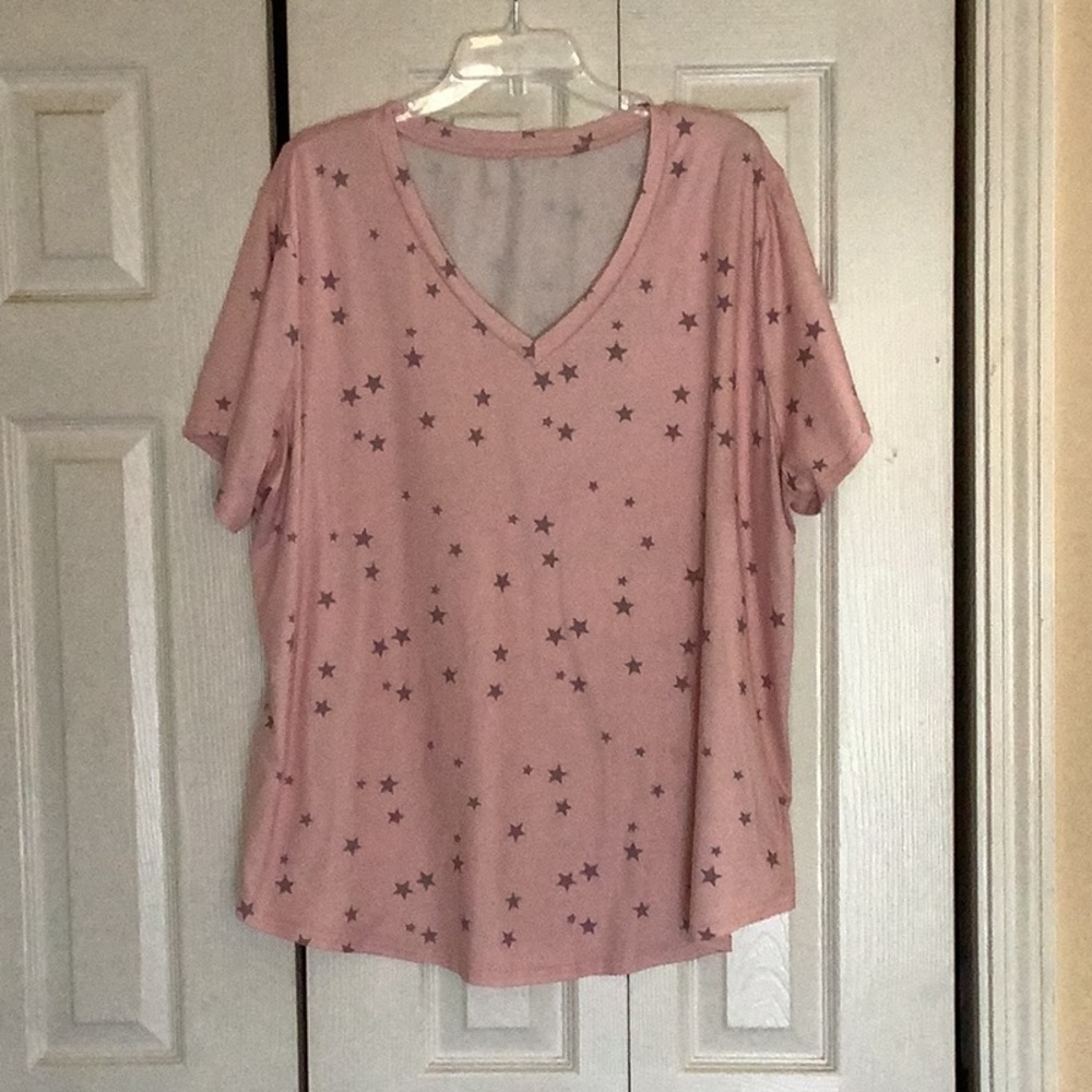 Women’s Pink Star Print V-Neck Top